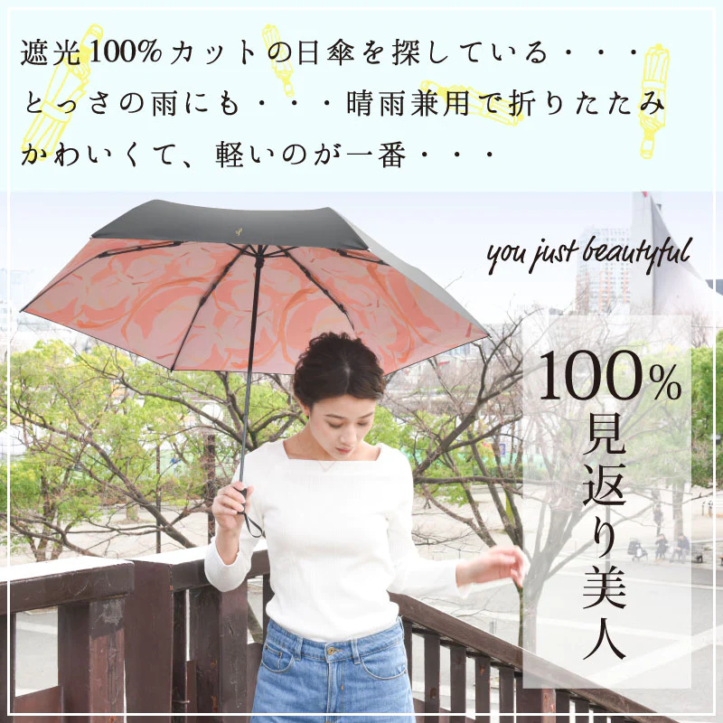 完全遮光 日傘 折りたたみ 遮光率100% 晴雨兼用