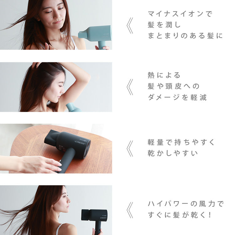 【LOABI公式】 LUSINA ルシーナ グレー ドライヤー ヘアドライヤー マイナスイオンドライヤー マイナスイオン イオンドライヤー 大風量 速乾 コンパクト