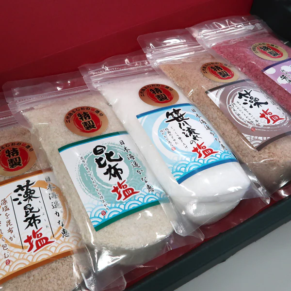 【越後塩】笹川流れの塩 五塩ギフトセット 180g×5 天然粗塩 藻塩 昆布塩 藻昆布塩 葡萄塩