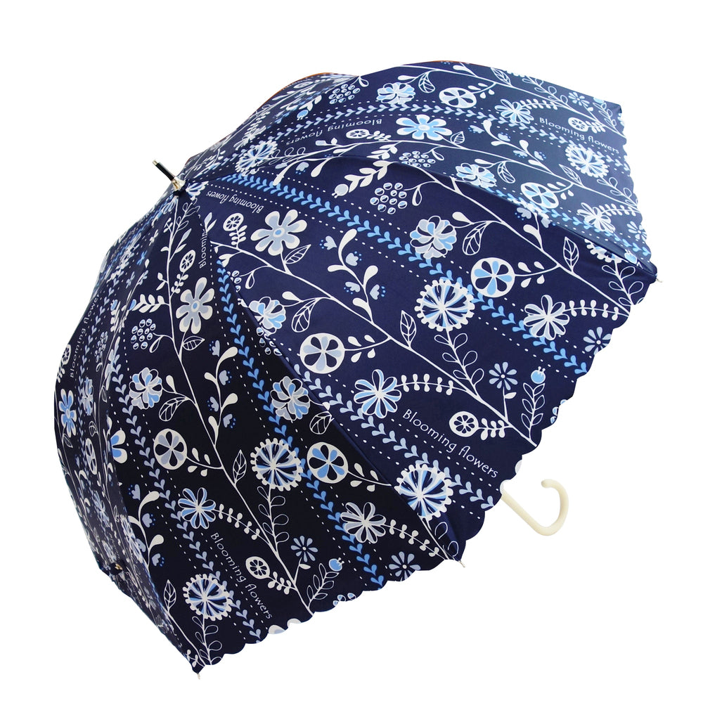【uj2162.Pネイビー・【即時発送】雨晴兼用傘58cm】 傘 レディース 晴雨兼用 通販 長傘 ドーム型 おしゃれ かわいい ジャンプ ドーム 60cm ワンタッチ 可愛い 完全遮光 遮光率100％ UVカット 99.9％ 雨晴兼用 UPF50+ 花柄 フラワー ボーダー