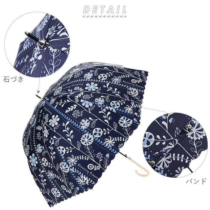 【uj2162.Pネイビー・【即時発送】雨晴兼用傘58cm】 傘 レディース 晴雨兼用 通販 長傘 ドーム型 おしゃれ かわいい ジャンプ ドーム 60cm ワンタッチ 可愛い 完全遮光 遮光率100％ UVカット 99.9％ 雨晴兼用 UPF50+ 花柄 フラワー ボーダー