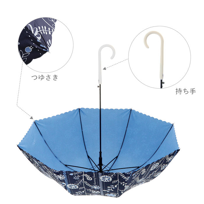 【uj2162.Pネイビー・【即時発送】雨晴兼用傘58cm】 傘 レディース 晴雨兼用 通販 長傘 ドーム型 おしゃれ かわいい ジャンプ ドーム 60cm ワンタッチ 可愛い 完全遮光 遮光率100％ UVカット 99.9％ 雨晴兼用 UPF50+ 花柄 フラワー ボーダー
