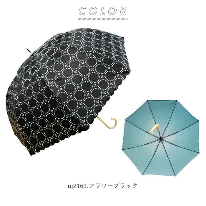 【uj2162.Pネイビー・【即時発送】雨晴兼用傘58cm】 傘 レディース 晴雨兼用 通販 長傘 ドーム型 おしゃれ かわいい ジャンプ ドーム 60cm ワンタッチ 可愛い 完全遮光 遮光率100％ UVカット 99.9％ 雨晴兼用 UPF50+ 花柄 フラワー ボーダー