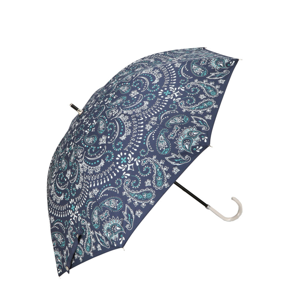 【ペイズリーネイビー・雨晴兼用長傘】 傘 日傘 晴雨兼用 レディース 長傘 通販 50cm 日傘 雨傘 レディース傘 雨晴兼用 UVカット 遮光 アンブレラ スライド 手開き ラメ傘 婦人 かさ 熱中症対策 黒骨