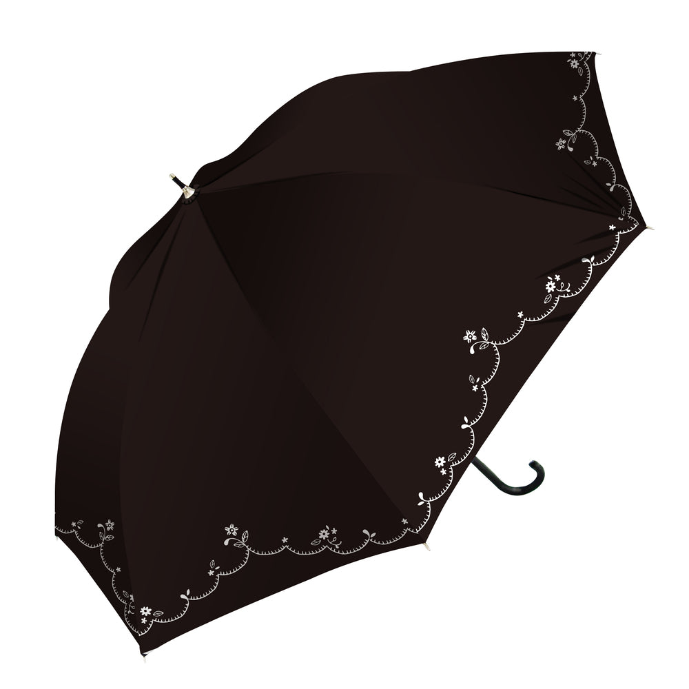 【SJ2352刺繍スカラップ風・晴雨兼用日傘】 日傘 レディース 長傘 大きい 通販 晴雨兼用日傘 晴雨兼用傘 58cm 雨傘 傘 ジャンプ傘 ワンタッチ傘 かさ カサ 遮蔽率99.9％ 約 100% UPF50 ブラックコーティング おしゃれ かわいい