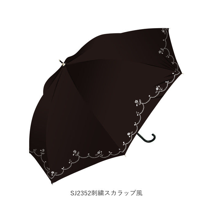 【SJ2352刺繍スカラップ風・晴雨兼用日傘】 日傘 レディース 長傘 大きい 通販 晴雨兼用日傘 晴雨兼用傘 58cm 雨傘 傘 ジャンプ傘 ワンタッチ傘 かさ カサ 遮蔽率99.9％ 約 100% UPF50 ブラックコーティング おしゃれ かわいい