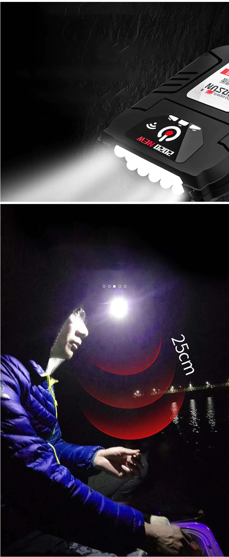 【ブラック】高輝度 LED フィッシングライト ヘッドライト USB充電式 小型 コンパクトランプ もち運び 自由自在 バッテリー大容量 長持ち 長時間 釣り 防災 アウトドア 設営