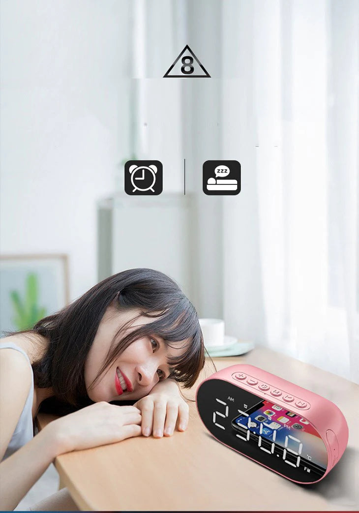 【ブルー】アラーム機能付き Bluetooth スピーカー 多機能 目覚まし時計 HD通話 温度計 ミラー 3段階の明度調整 ワイヤレス コンパクト 大容量バッテリー スマホスタンド ラジオ