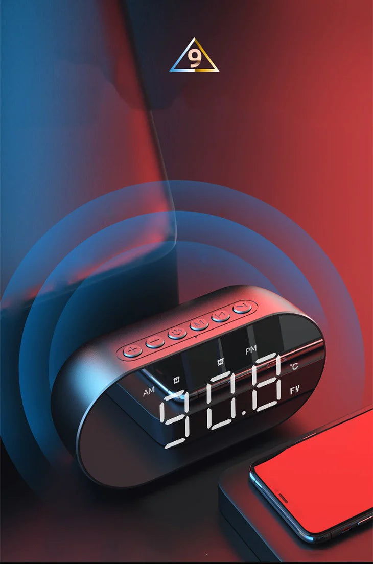 【ホワイト】アラーム機能付き Bluetooth スピーカー 多機能 目覚まし時計 HD通話 温度計 ミラー 3段階の明度調整 ワイヤレス コンパクト 大容量バッテリー スマホスタンド ラジオ