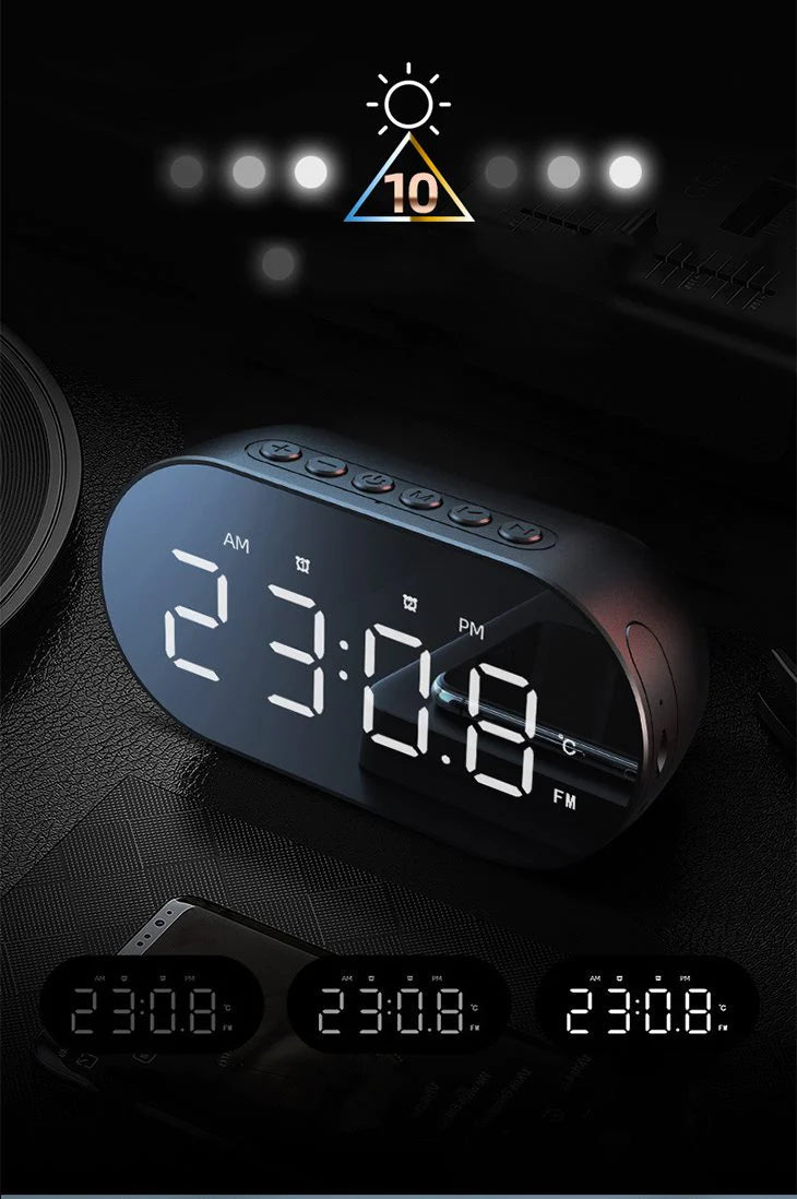 【ピンク】アラーム機能付き Bluetooth スピーカー 多機能 目覚まし時計 HD通話 温度計 ミラー 3段階の明度調整 ワイヤレス コンパクト 大容量バッテリー スマホスタンド ラジオ