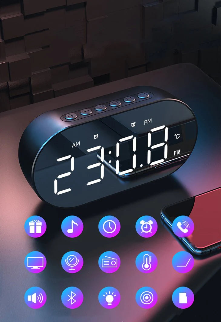 【ブルー】アラーム機能付き Bluetooth スピーカー 多機能 目覚まし時計 HD通話 温度計 ミラー 3段階の明度調整 ワイヤレス コンパクト 大容量バッテリー スマホスタンド ラジオ