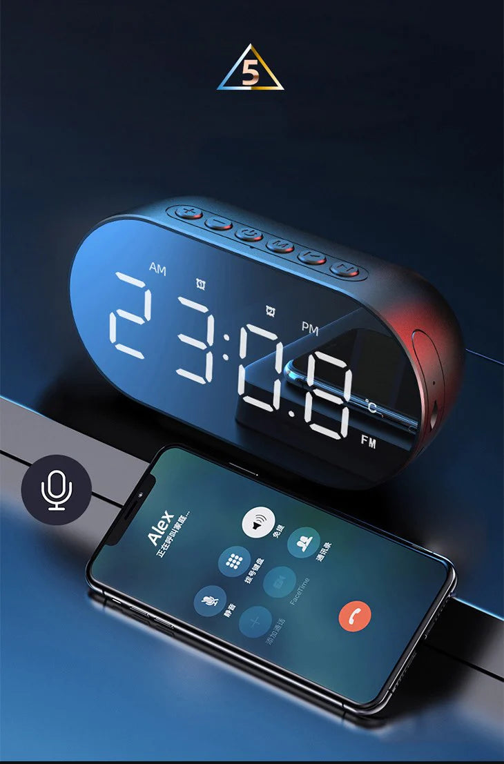 【ピンク】アラーム機能付き Bluetooth スピーカー 多機能 目覚まし時計 HD通話 温度計 ミラー 3段階の明度調整 ワイヤレス コンパクト 大容量バッテリー スマホスタンド ラジオ