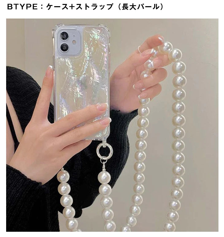 【ATYPEIPHONE14】iPhoneケース アイフォンケース ストラップ付 パールストラップ おしゃれ かわいい シェルデザイン 高級感 きれい iPhone13 天然