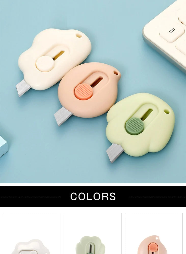 【ホワイト】ミニカッター ストラップ穴 段ボールカッター おしゃれ かわいい 開梱 キーチェーン 取り外し 文房具 学校 オフィス コンパクト 小さい