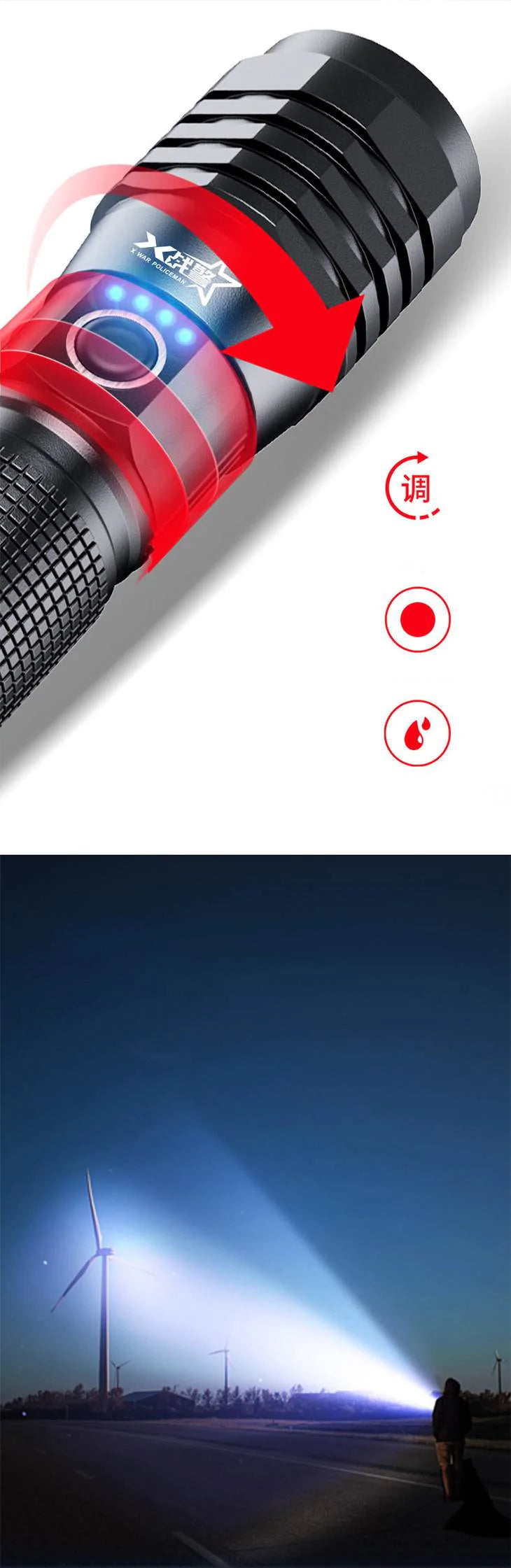 懐中電灯 LEDライト ランプ  強力 アウトドア 防災 防水 USB充電式 照明 最新型 ハンディライト 超高輝度 防犯 屋外 フラッシュライト