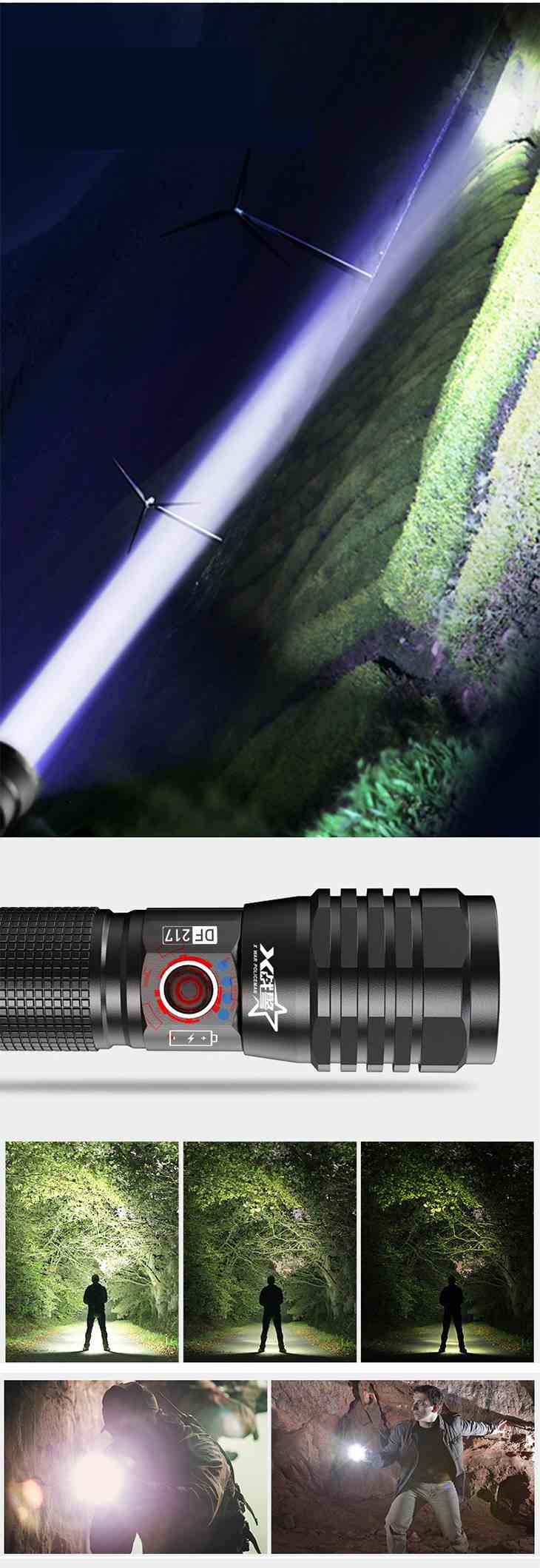 懐中電灯 LEDライト ランプ  強力 アウトドア 防災 防水 USB充電式 照明 最新型 ハンディライト 超高輝度 防犯 屋外 フラッシュライト