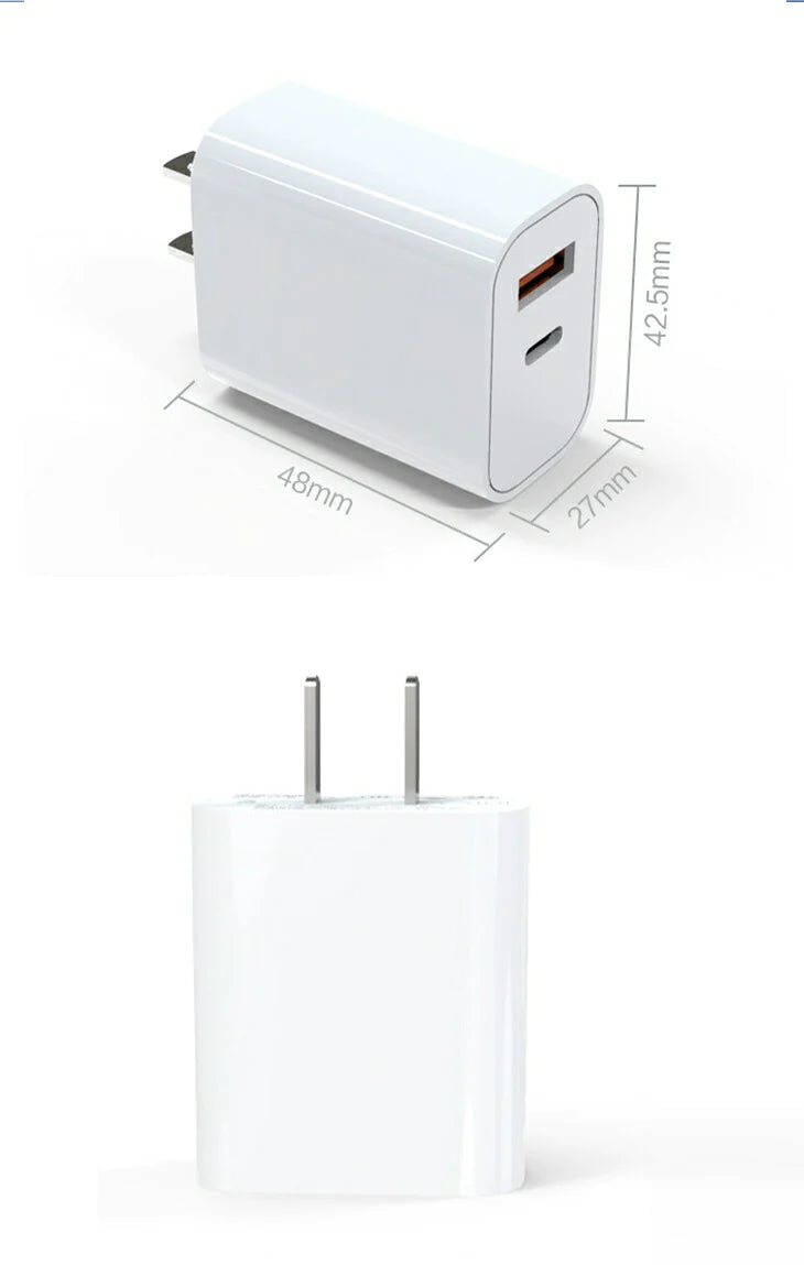 USB充電 ACアダプター 2口 type-C 同時充電 急速充電 超速充電 PD対応 iPhone android iPad 20W 3倍速い 高性能 高品質 コンパクト 持ち運び シンプル