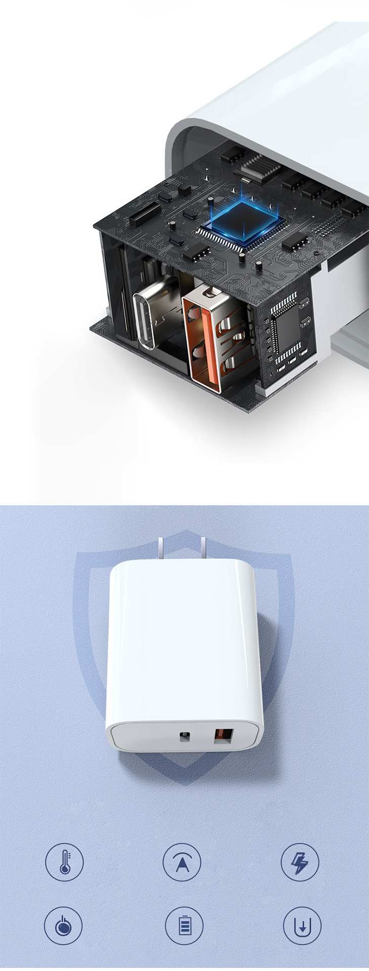 USB充電 ACアダプター 2口 type-C 同時充電 急速充電 超速充電 PD対応 iPhone android iPad 20W 3倍速い 高性能 高品質 コンパクト 持ち運び シンプル