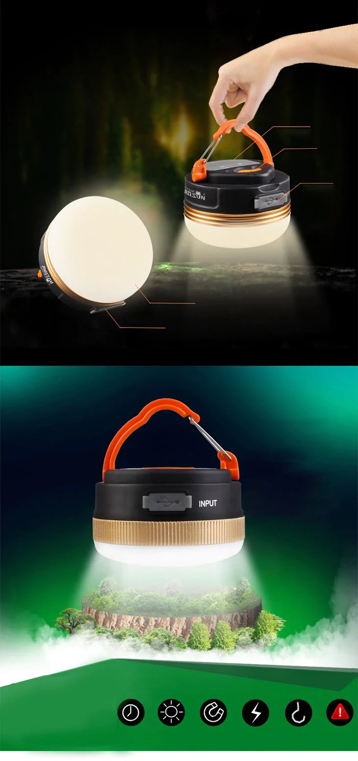 テント灯 アウトドア キャンプ LED ランタン 吊り下げ 小型 防災 USB充電 懐中電灯 停電対策 節電対策 コンパクト 1800ｍA 大容量バッテリー