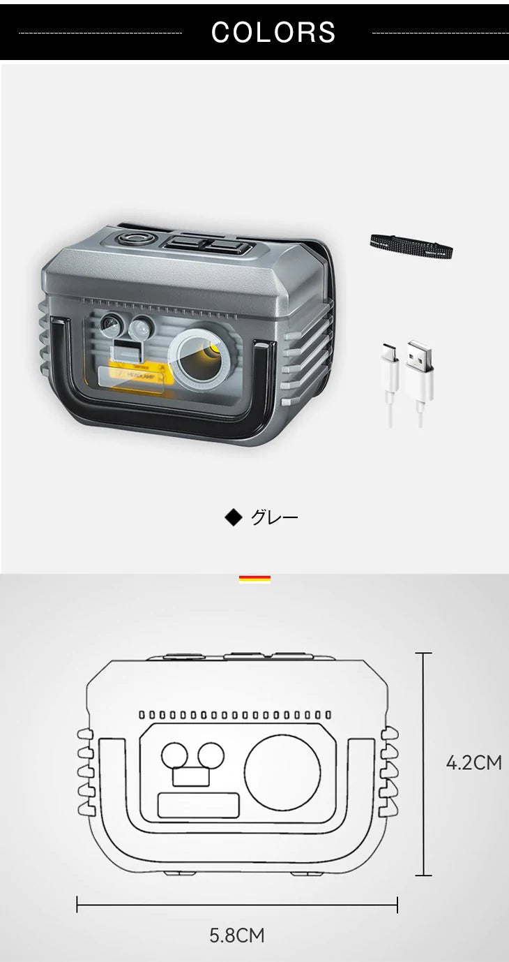 ヘッドライト 充電式 LED アウトドア キャンプ 便利 コンパクト 小型 6つの点灯モード 停電対策 夜釣り 高輝度 軽量 多用途 大容量バッテリー