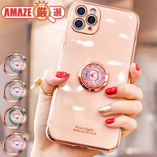 【ライトグリーン】スマホリング スマホスタンド iPhone android 携帯 リングホルダー スマホアクセ アクセサリー 指輪型 落下防止 豚 ブタ ピッグ かわいい