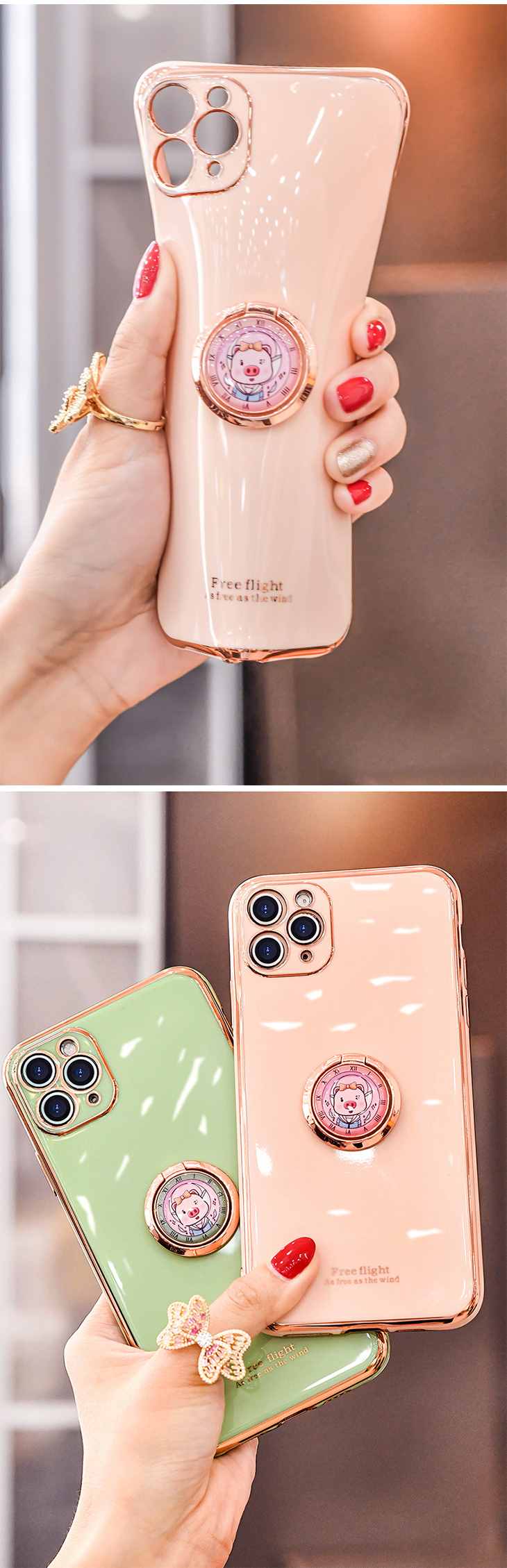 【ピンク】スマホリング スマホスタンド iPhone android 携帯 リングホルダー スマホアクセ アクセサリー 指輪型 落下防止 豚 ブタ ピッグ かわいい