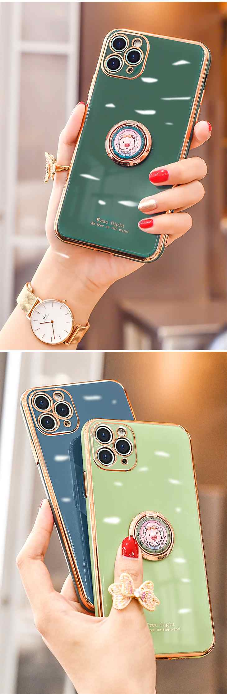 【グレー】スマホリング スマホスタンド iPhone android 携帯 リングホルダー スマホアクセ アクセサリー 指輪型 落下防止 豚 ブタ ピッグ かわいい