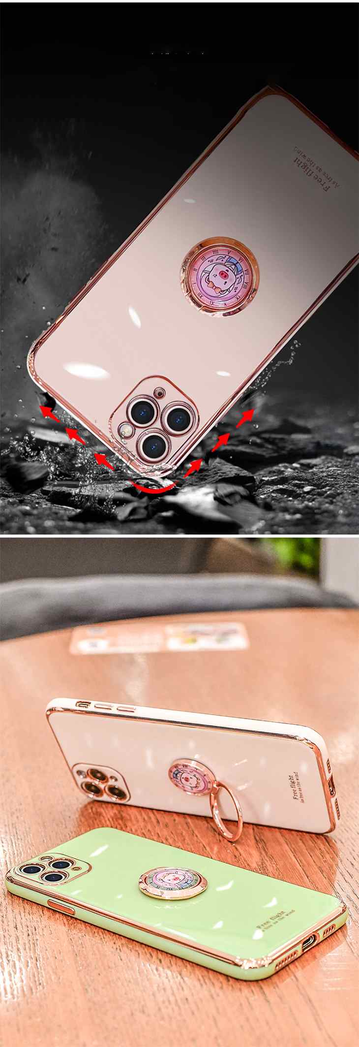 【グレー】スマホリング スマホスタンド iPhone android 携帯 リングホルダー スマホアクセ アクセサリー 指輪型 落下防止 豚 ブタ ピッグ かわいい