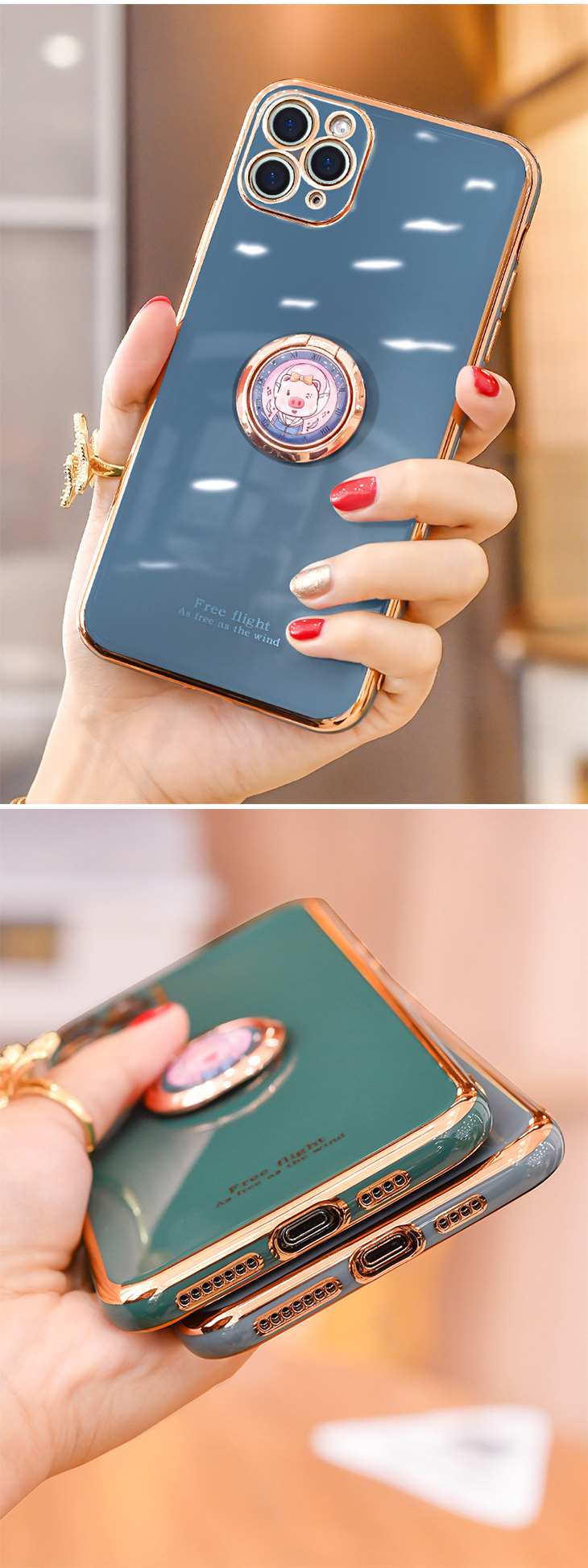 【グレー】スマホリング スマホスタンド iPhone android 携帯 リングホルダー スマホアクセ アクセサリー 指輪型 落下防止 豚 ブタ ピッグ かわいい
