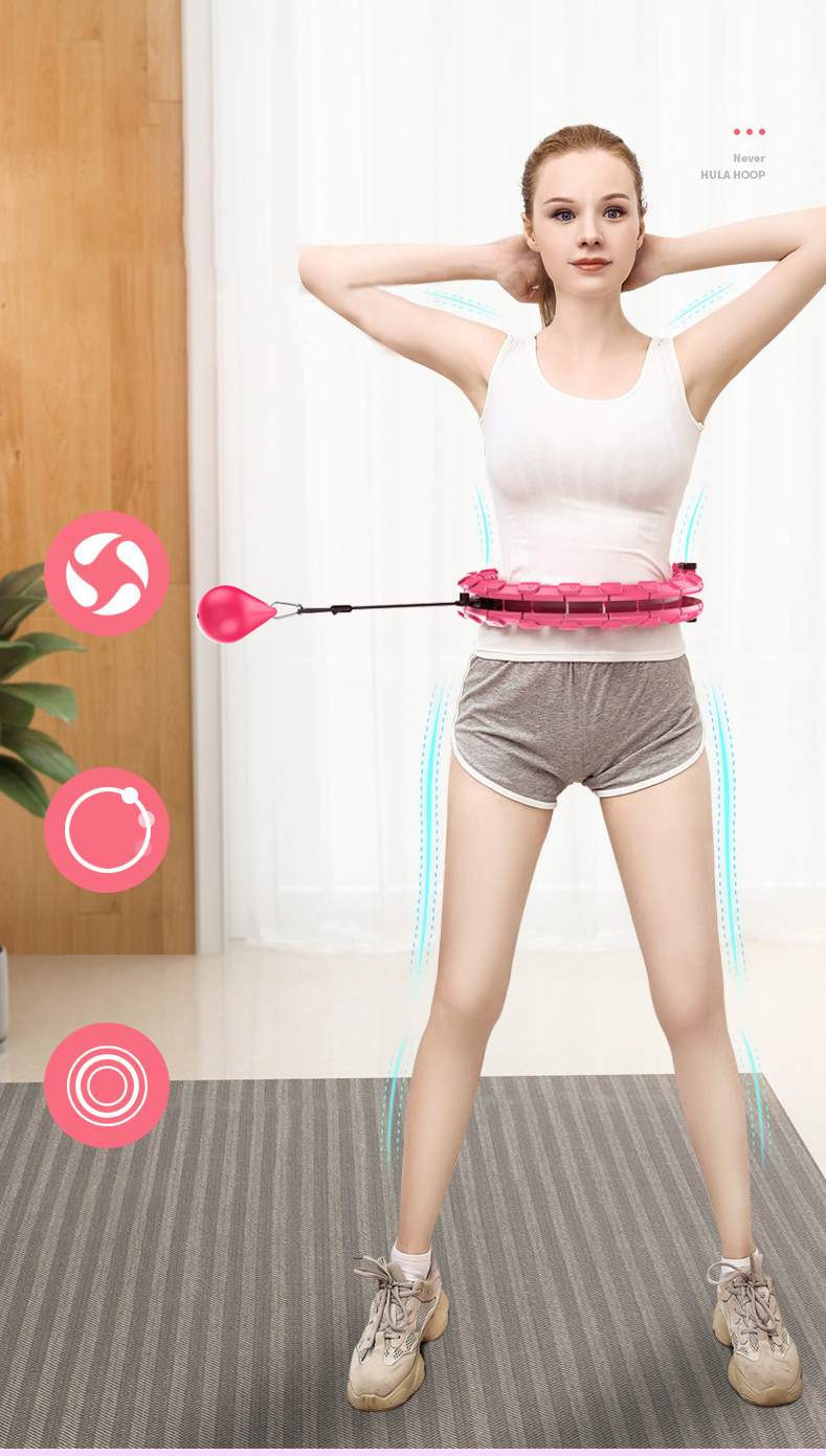 【ピンク】スマートフラフープ おもり付き 落ちない フラフープ 組み立て マッサージ ダイエット ウエストシェイプ フィットネス サイズ調整 痩身 エクササイズ スポーツ