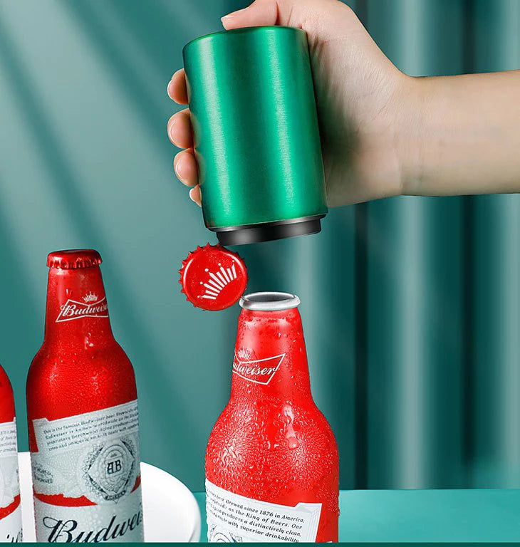 【ワインレッド】ステンレス製 オープナー ワンタッチ 栓抜き 安全 簡単 ラムネ式 瓶ビール コーラ 瓶開け 瓶ジュース ◇BEER-OPENER オープナー マグネット 磁石 瓶蓋開け びん蓋開け 便利 楽