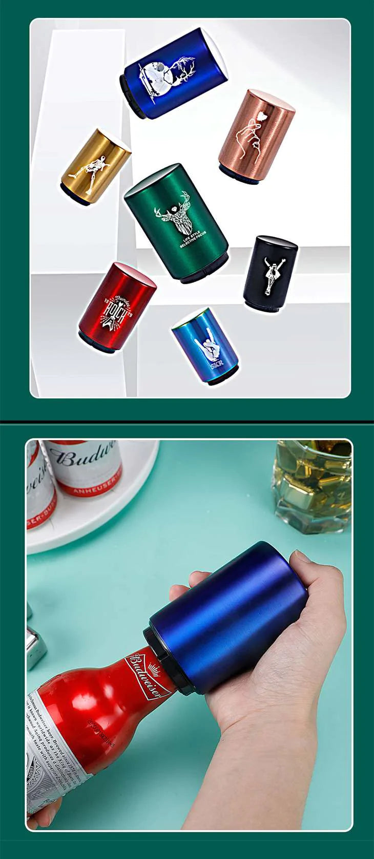 【虹】ステンレス製 オープナー ワンタッチ 栓抜き 安全 簡単 ラムネ式 瓶ビール コーラ 瓶開け 瓶ジュース ◇BEER-OPENER オープナー マグネット 磁石 瓶蓋開け びん蓋開け 便利 楽