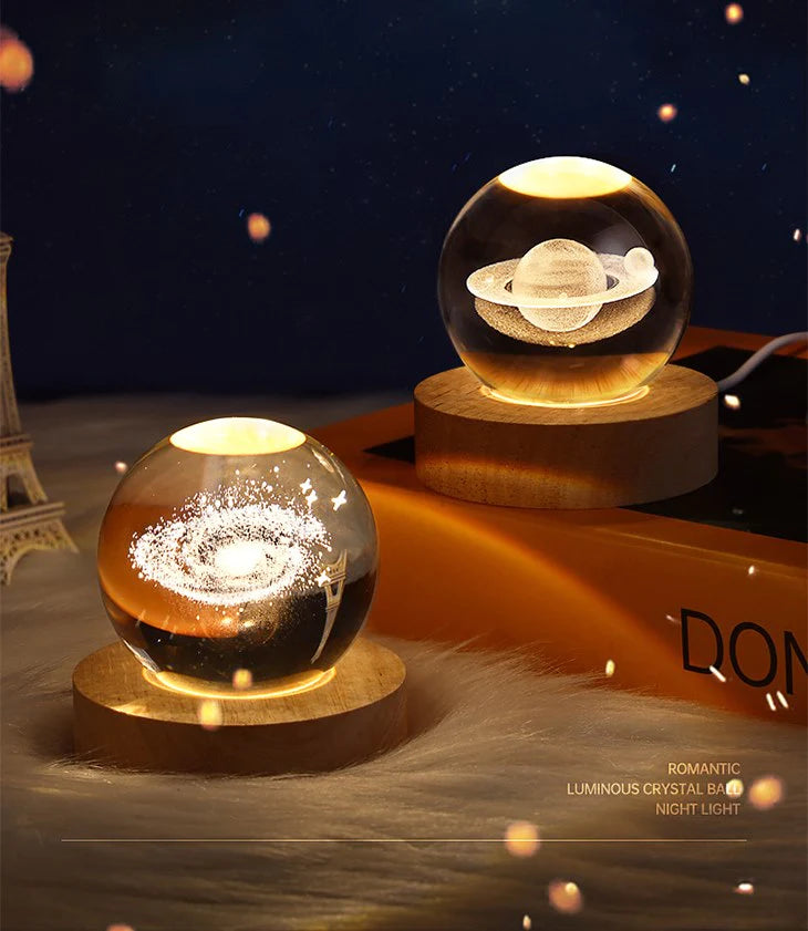 【ETYPE】クリスタルボール USB電源 ナイトライト 優しい光 オブジェ 照明器具 ライト 宇宙 銀河 惑星 雰囲気 おしゃれ 関節照明 LED