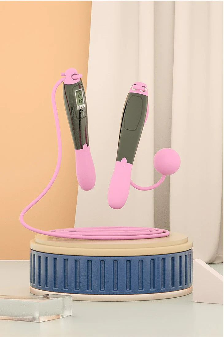 【ピンク】縄跳びフィットネス スマートディスプレイ おもり 屋内でもできる ダイエット なわとび シェイプアップ エクササイズ 運動 スポーツ 運動不足解消 滑りにくい