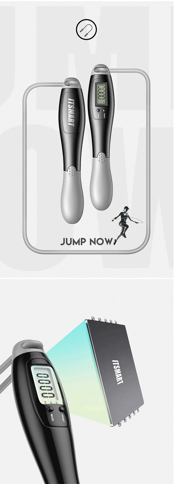 【グレー】縄跳びフィットネス スマートディスプレイ おもり 屋内でもできる ダイエット なわとび シェイプアップ エクササイズ 運動 スポーツ 運動不足解消 滑りにくい