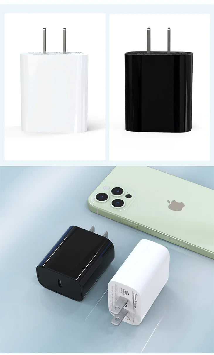 【ブラック】USB充電 ACアダプター  type-C 同時充電 急速充電 超速充電 PD対応 iPhone android iPad 20W 3倍速い 高性能 高品質 コンパクト 持ち運び シンプル