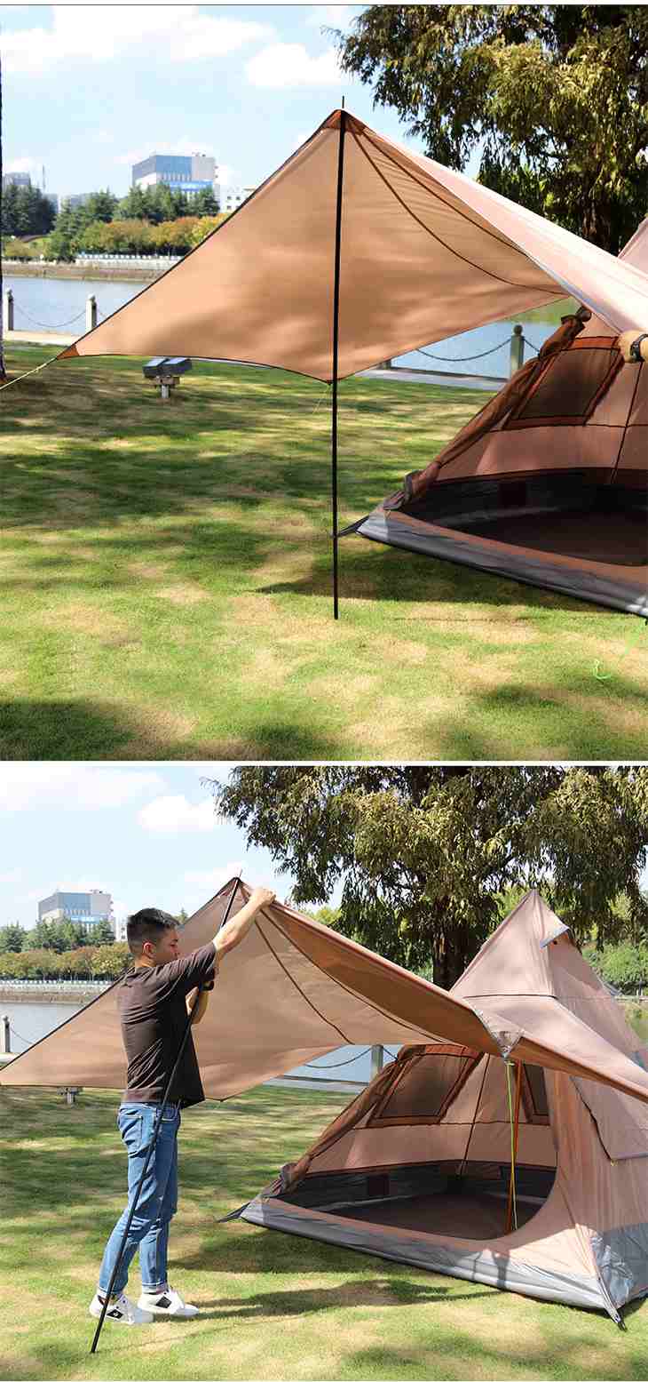 テント前タープ 三角タープ 簡単設営 アウトドア キャンプ 日よけ 紫外線 公園 コンパクト 収納 持ち運び 防雨 丈夫 軽量