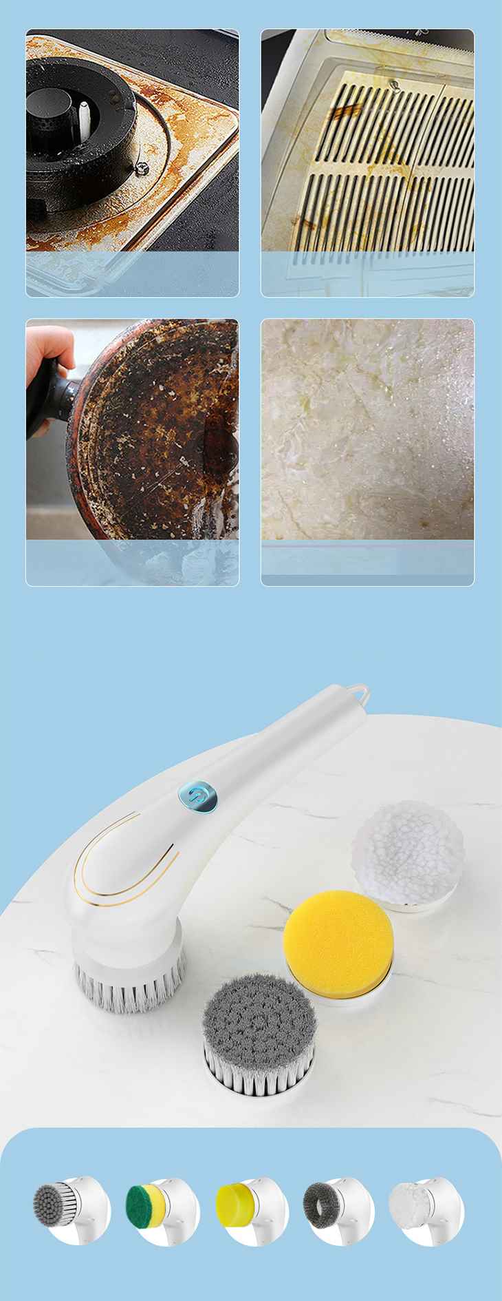 電動お掃除ブラシ 5種類のヘッド 染み抜き 風呂掃除 タイル掃除 目地掃除 洗浄 多機能 多用途 家庭用 ワンクリック 簡単 大容量バッテリー充電式