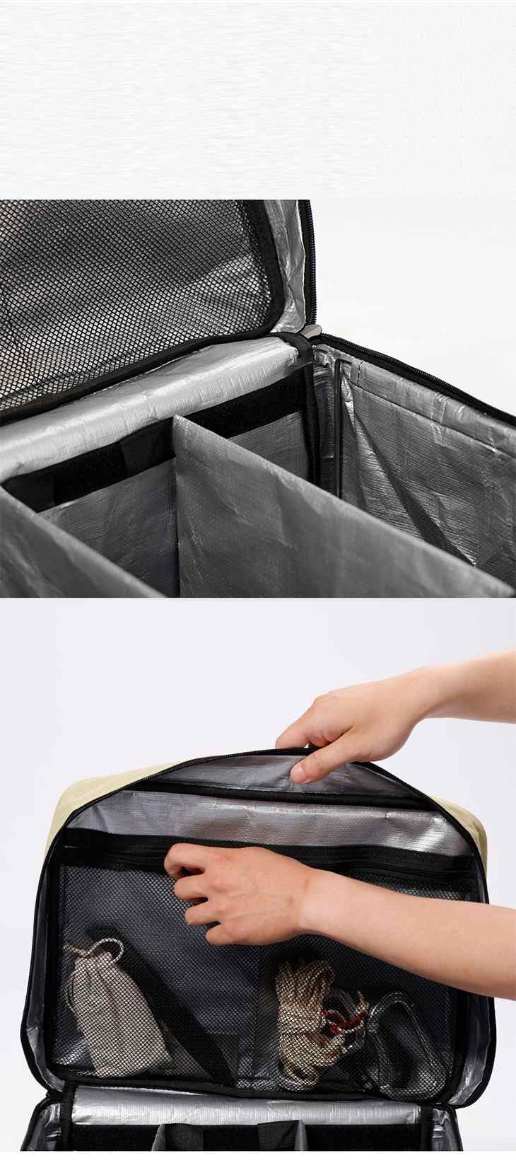 【カーキブラウン】アウトドア収納バッグ 戸外収納 工具箱 大容量 キャンプ アウトドア ピクニック レジャーバッグ 収納ボックス 防水 防災 仕切り 多機能 自立 丈夫