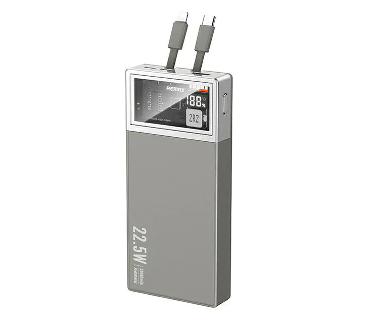 【グレー】REMAX モバイルバッテリー 20000mAh 急速充電 小型 軽量 iPhone iPad Android Type-c IPH USB 22.5W