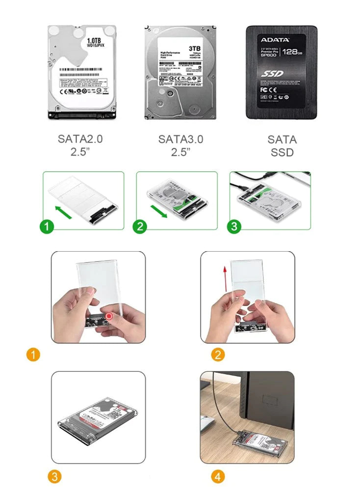 透明 HDD/SSDケース 工具不要 ドライブ 視える化 外付けケース ハードディスクドライブ クリアケース