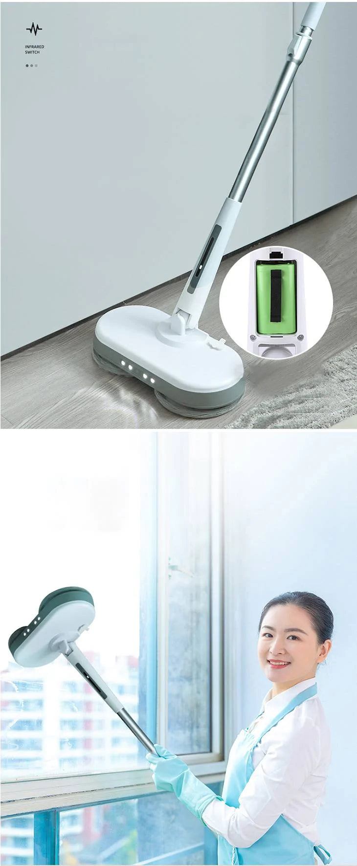 電動モップ ワイパー 静音 消毒 自走式 水拭き コードレス 充電式 省エネ 長さ調節 コンパクト収納 掃除機 クリーナー フロアモップ LED照明 畳OK 軽量