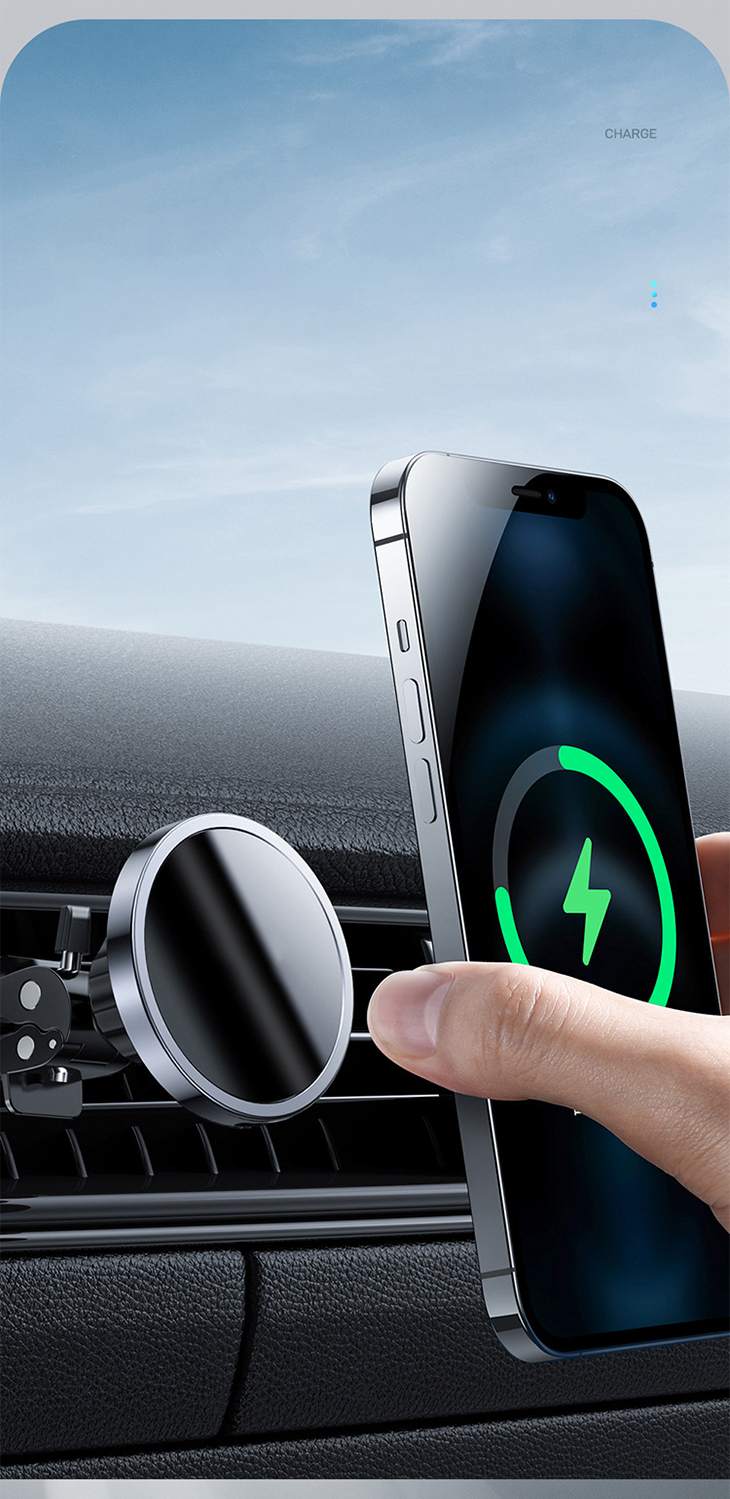 マグネット式車載急速ワイヤレス充電器 ワイヤレス 磁気 カーチャージャー 360度旋回 自由角度調整 吹き出し用クリップ固定 多対応 iPhone スマートフィン android