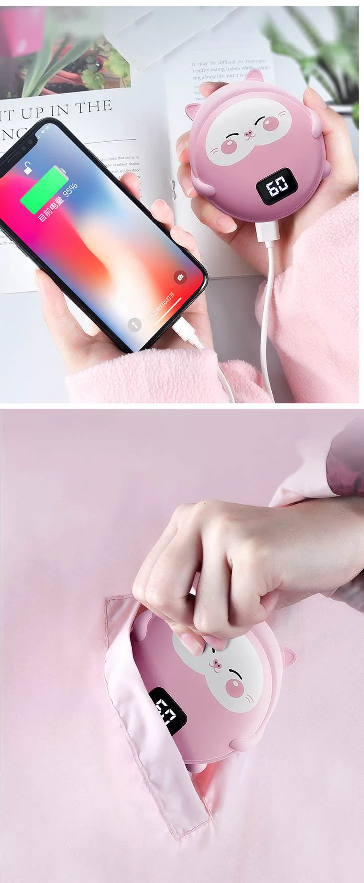 【鹿】電気カイロ 充電式カイロ 10000ｍAh バッテリー大容量 温度調節 冷え対策 繰り返し使える 防寒 寒さ対策 コンパクト かわいい ライオン キャラクター