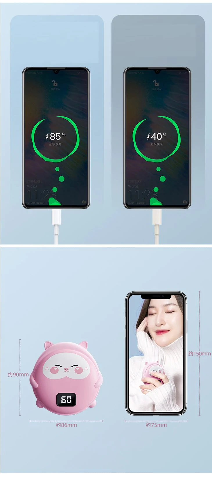 【猫】電気カイロ 充電式カイロ 10000ｍAh バッテリー大容量 温度調節 冷え対策 繰り返し使える 防寒 寒さ対策 コンパクト かわいい ライオン キャラクター