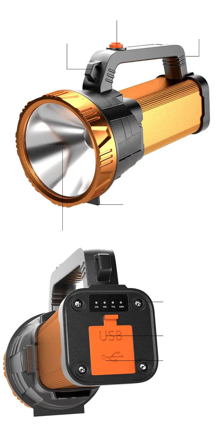 懐中電灯 LEDライト ランプ  強力 アウトドア 防災 防水 USB充電式 電池残量表示 モバイルバッテリー ハンディライト 超高輝度 防犯 屋外 フラッシュライト