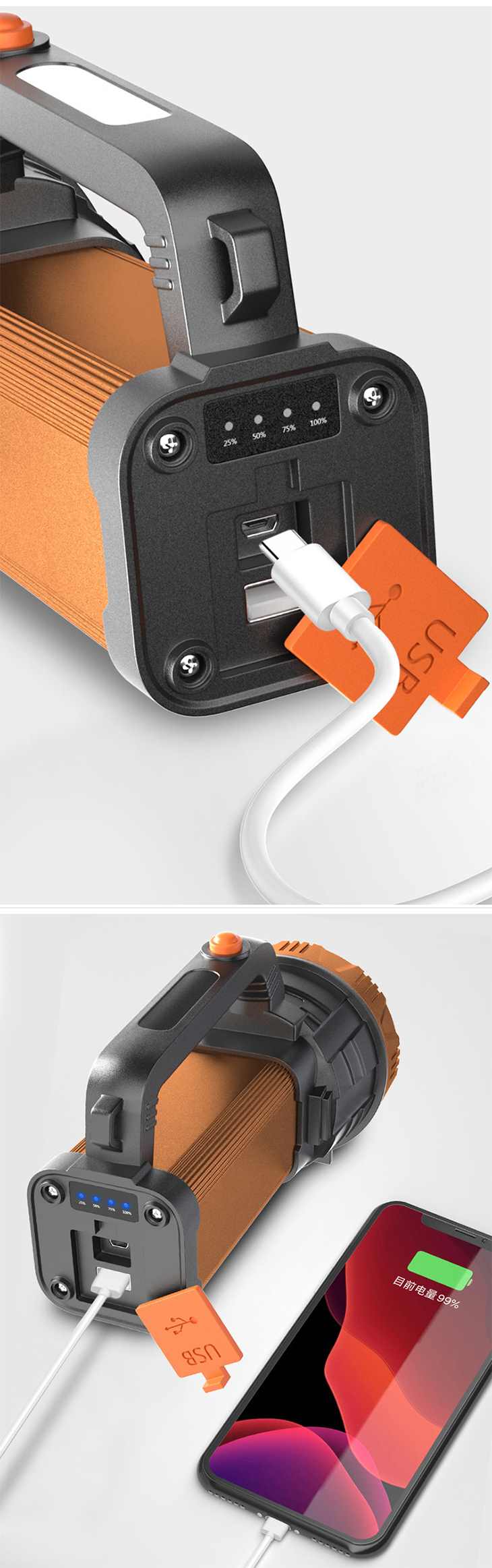 懐中電灯 LEDライト ランプ  強力 アウトドア 防災 防水 USB充電式 電池残量表示 モバイルバッテリー ハンディライト 超高輝度 防犯 屋外 フラッシュライト