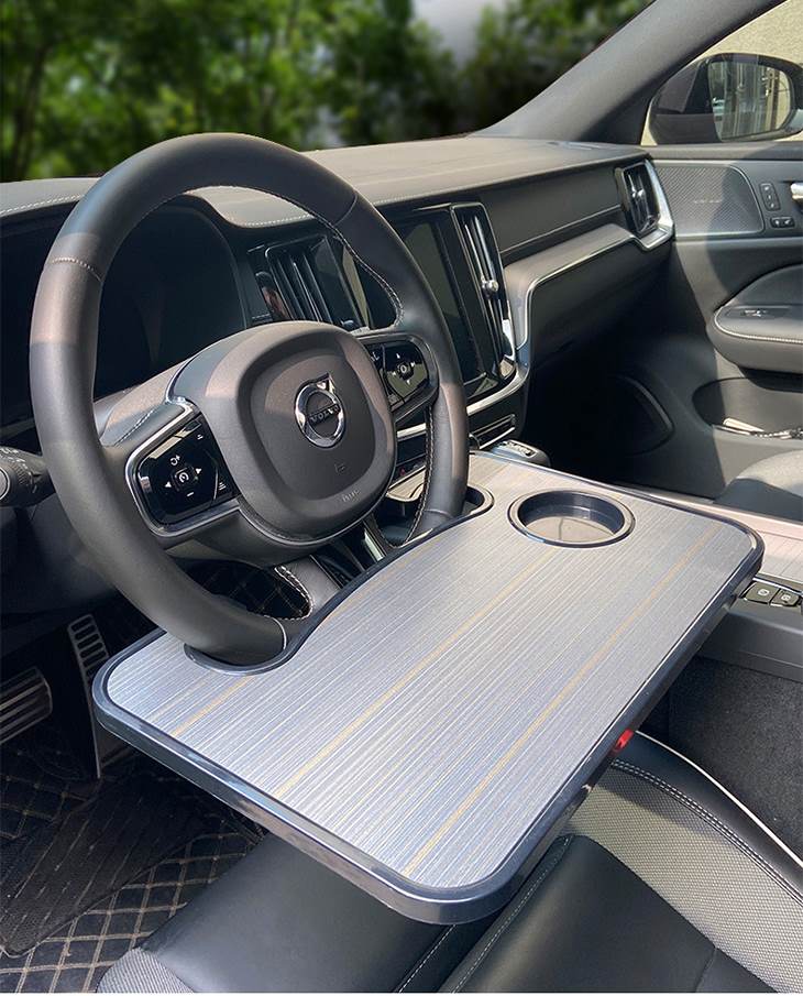 【ブラックATYPE】車用トレイ ハンドルテーブル 取付簡単 フードトレイ ドリンクホルダー 事務作業 車中泊にも 運転席用 食事 仕事 高品質 両面使える