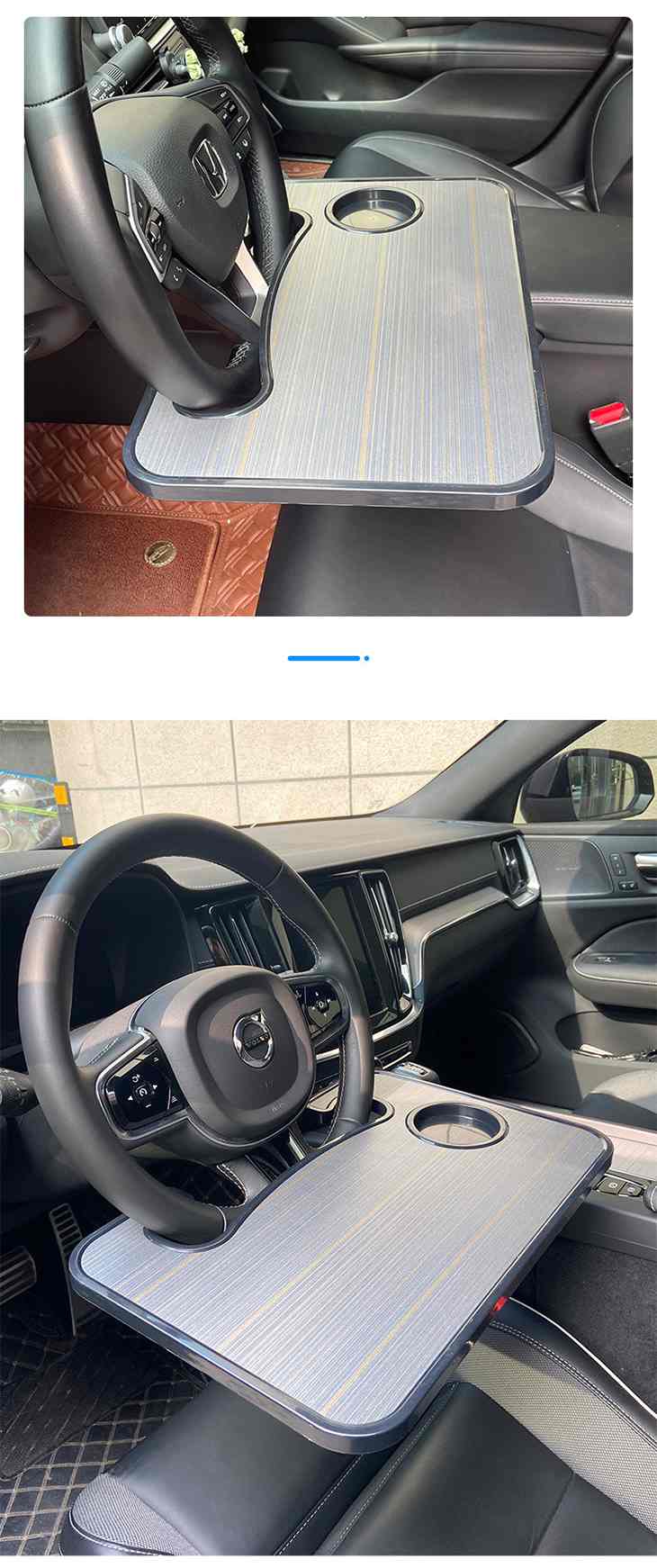 【ブラウン】車用トレイ ハンドルテーブル 取付簡単 フードトレイ ドリンクホルダー 事務作業 車中泊にも 運転席用 食事 仕事 高品質 両面使える