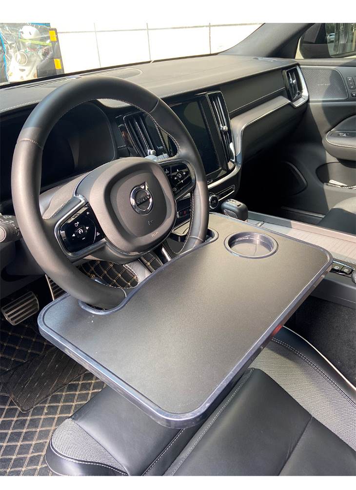 【ブラックATYPE】車用トレイ ハンドルテーブル 取付簡単 フードトレイ ドリンクホルダー 事務作業 車中泊にも 運転席用 食事 仕事 高品質 両面使える